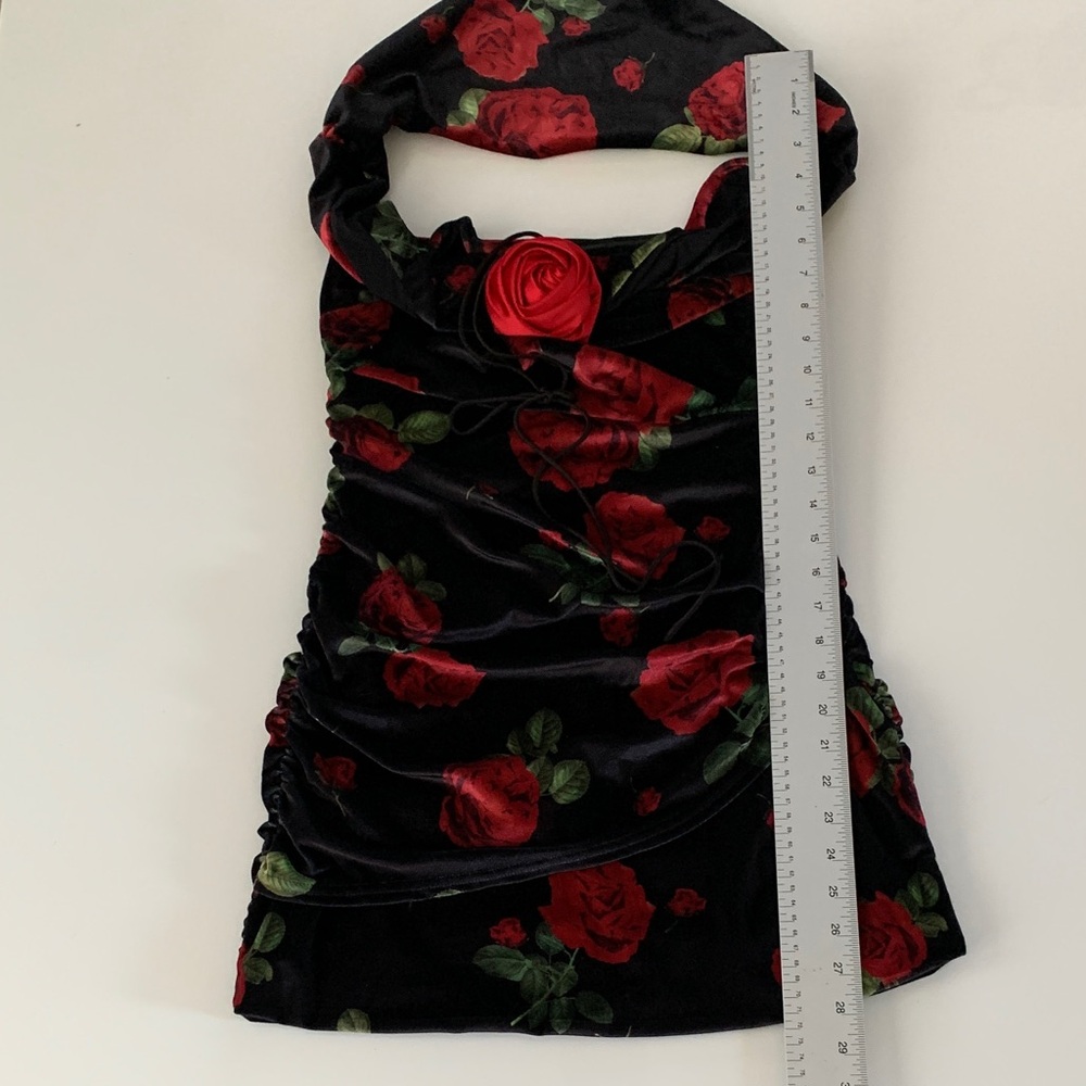 For Love & Lemons | Bianca Mini Dress Black Red Floral Velvet Size M - Like New - Picture 15 of 16